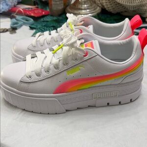 Puma Women's White and Neon platform Sneakers